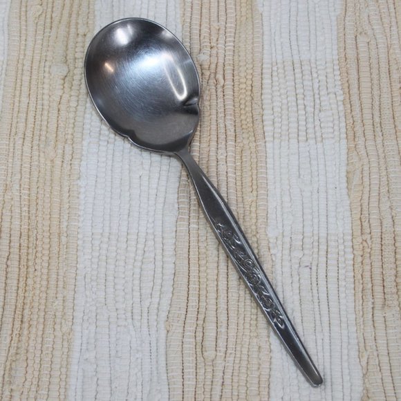 VTG COSMOS STAINLESS STEEL 18-8 SOLID SERVING SPOON ROSES JAPAN FLATWARE CSM28 - Picture 1 of 9